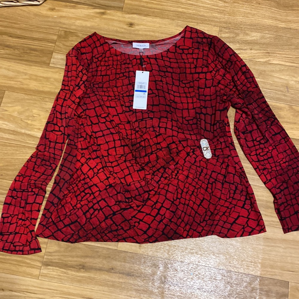 Calvin Klein poly/spandex blouse; beautiful with just the right amount of bling!